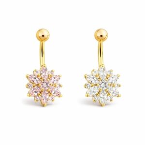 NEW GOLD AND PINK NAVEL RING- BELLY BUTTON RING